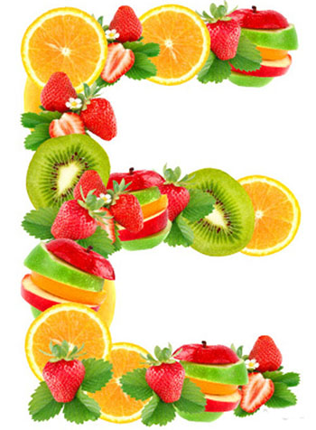 Letter E with fruit